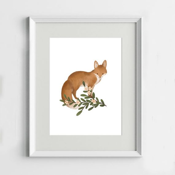 Fox Floral wall Print