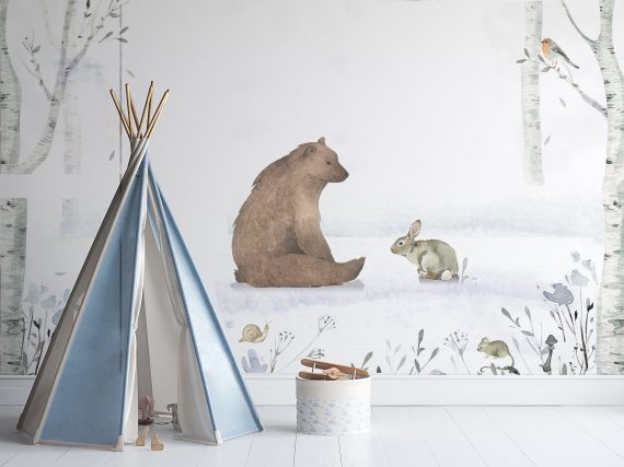 Bear and Rabbit in the Woods Wallpaper