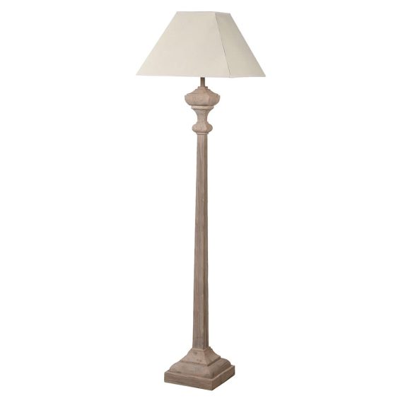 Slim Wooden Carved Floor Lamp with Linen Shade