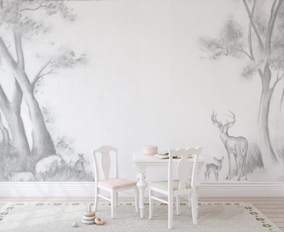 Hand drawn Fawn and Doe Wallpaper