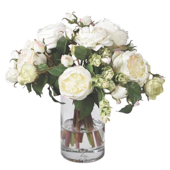 White Rose and Hops Flowers  in Glass